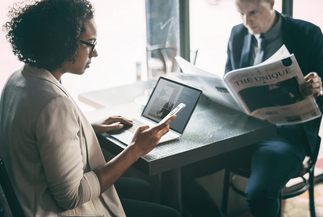 Woman working on a laptop